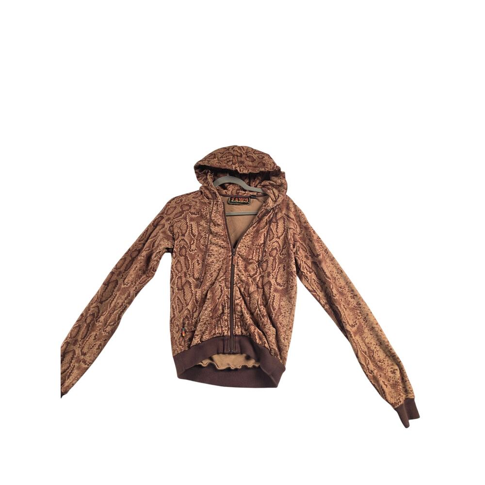 Vintage Y2K L.A.M.B. Gwen Stefani Snakeskin Print Zip Hoodie Brown S 0126